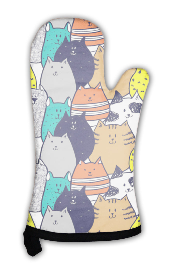 Oven Mitt, Doodle Funny Cats Pattern