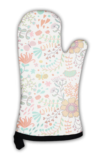 Oven Mitt, Pattern With Flowers And Butterflies