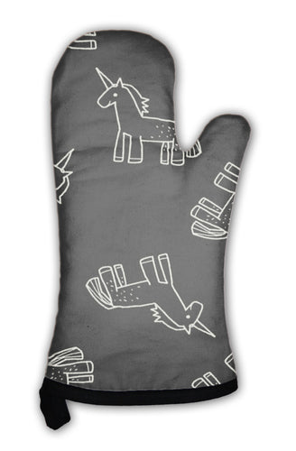 Oven Mitt, Unicorn Doodle Pattern