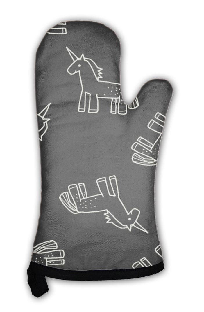 Oven Mitt, Unicorn Doodle Pattern