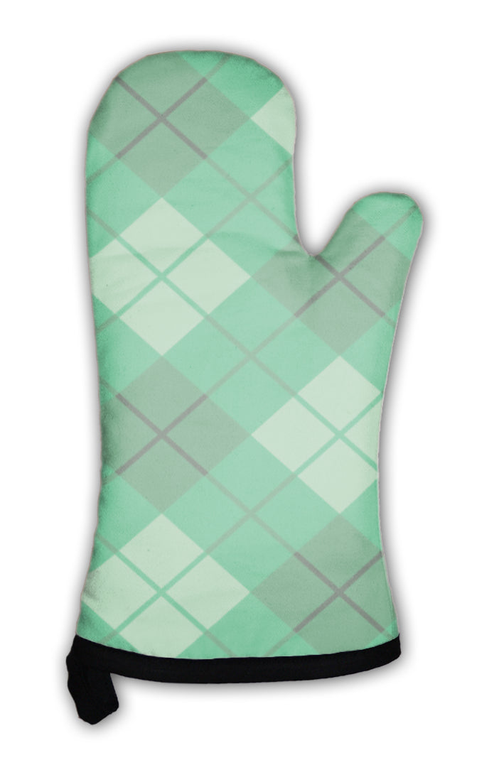 Oven Mitt, Bias Plaid Pattern In Green