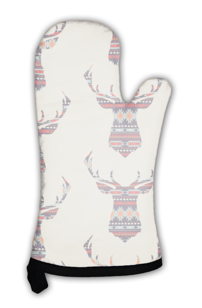 Oven Mitt, Colorful Decorative Ethnic Pattern With Deer