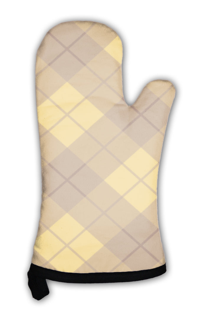 Oven Mitt, Bias Plaid Pattern In Brown And Yellow