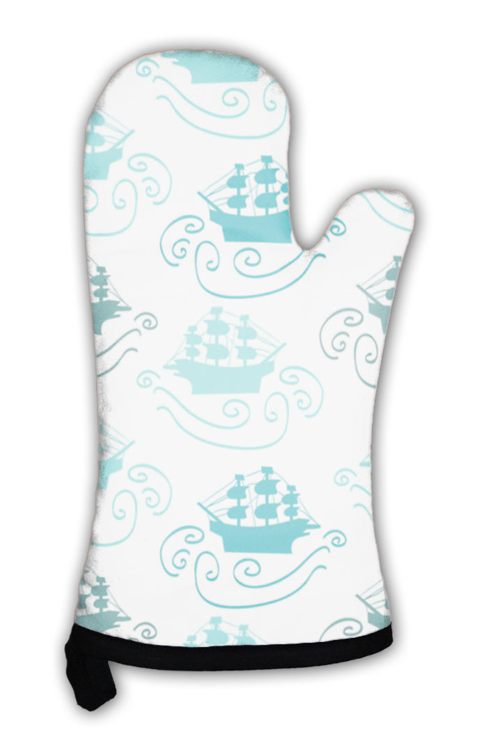 Oven Mitt, Pattern With Ships In The Sea