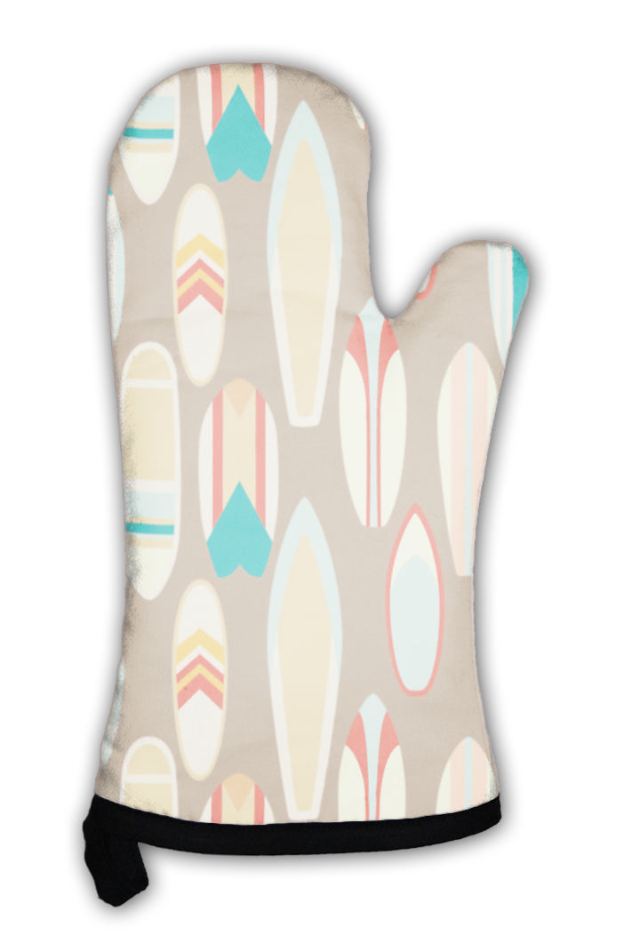 Oven Mitt, Pattern With Vintage Surfboards