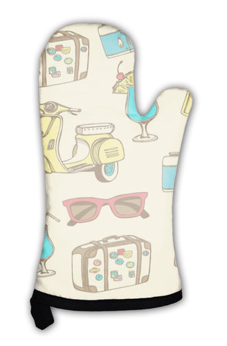 Oven Mitt, Retro Summer Vacation Pattern