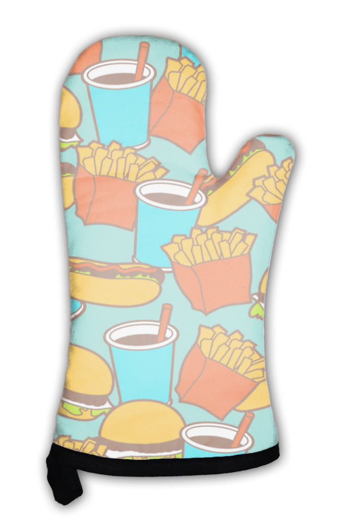 Oven Mitt, Fast Food Pattern In Retro Style