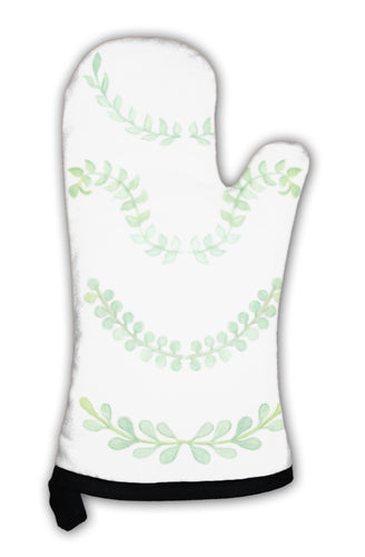 Oven Mitt, Watercolor Painted Laurels Set Floral Wreaths And Plants