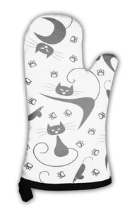 Oven Mitt, Pattern With Black Cats Paw Prints And Mice