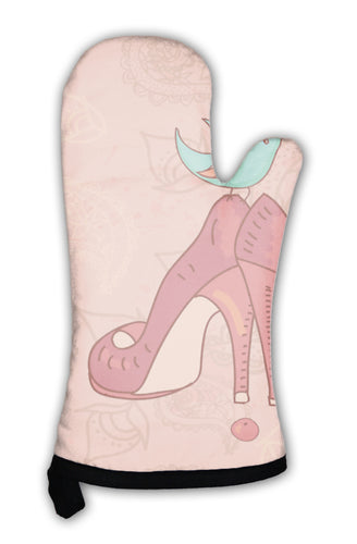 Oven Mitt, Paisley Pattern With Shoes And A Bird