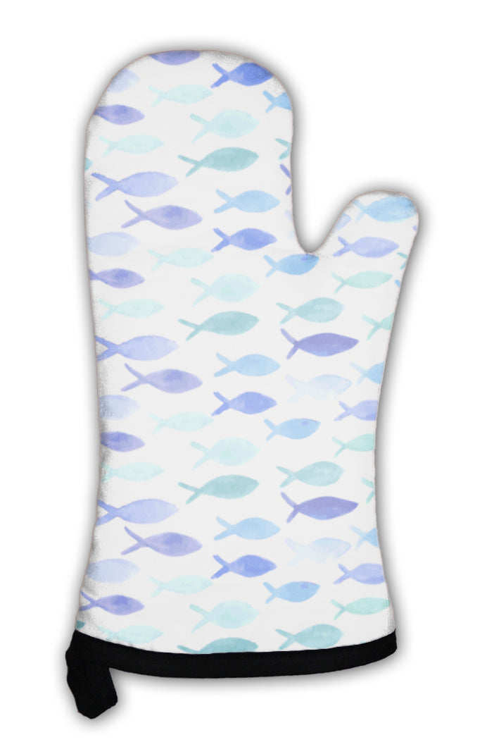 Oven Mitt, Watercolor Pattern With Fish