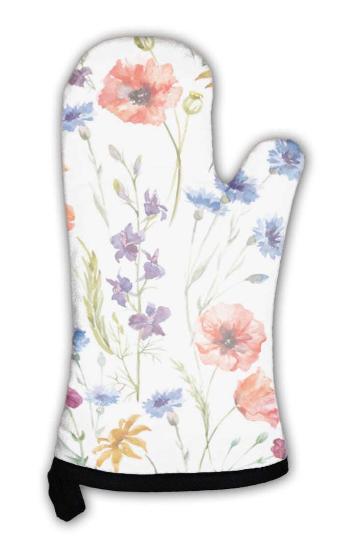 Oven Mitt, Watercolor Poppy Cornflower Daisy Wild Flowers