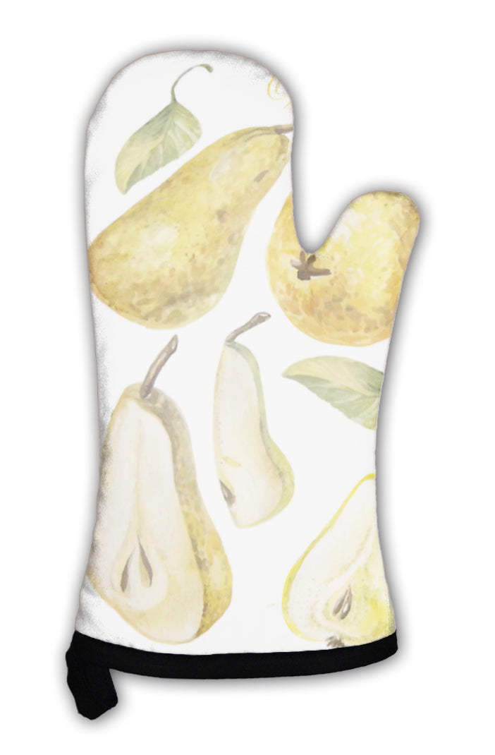 Oven Mitt, Set With Watercolor Pears