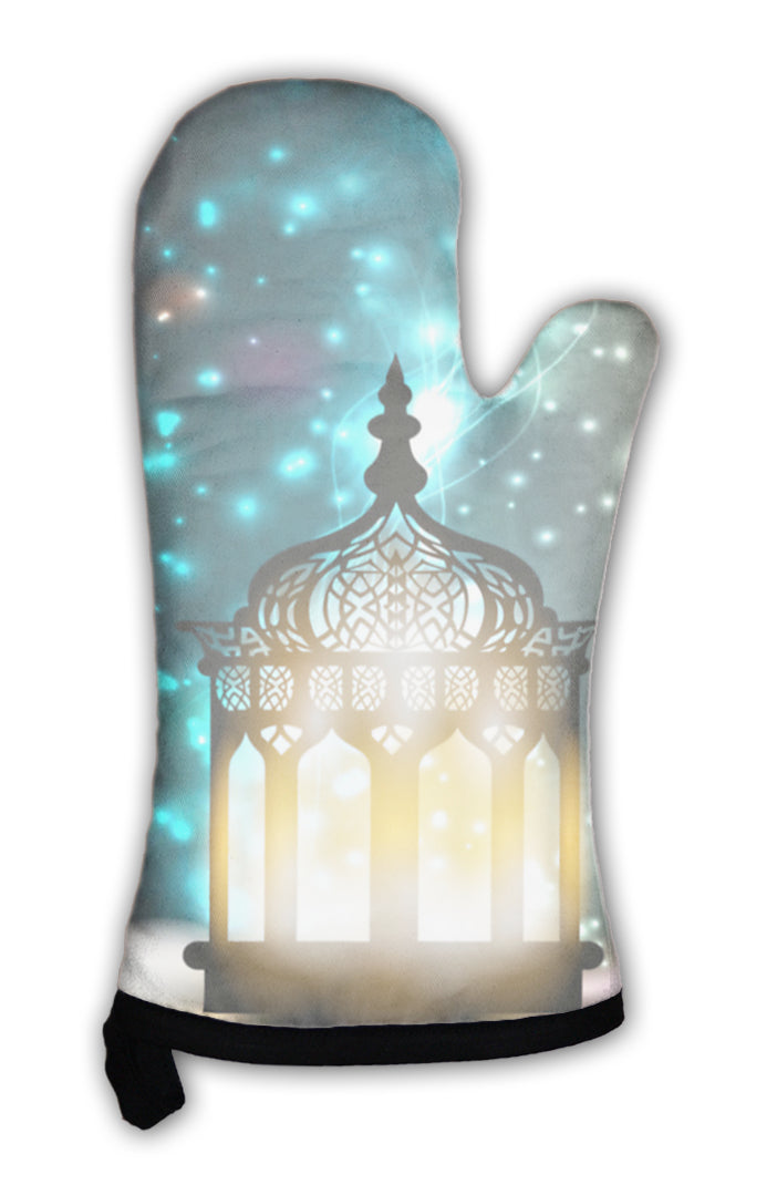 Oven Mitt, Intricate Arabic Lamp With Lights On Shiny 10