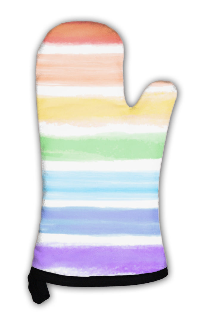 Oven Mitt, Watercolor Rainbow With Some Stripes