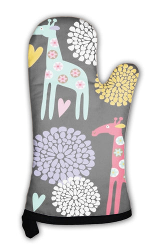 Oven Mitt, Cute Colorful Giraffe Pattern With Flowers Illustration