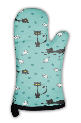 Oven Mitt, Cute Cats And Mice Pattern