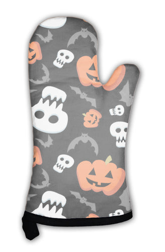 Oven Mitt, Funny Halloween Pattern With Skulls Bats And Pumpkins