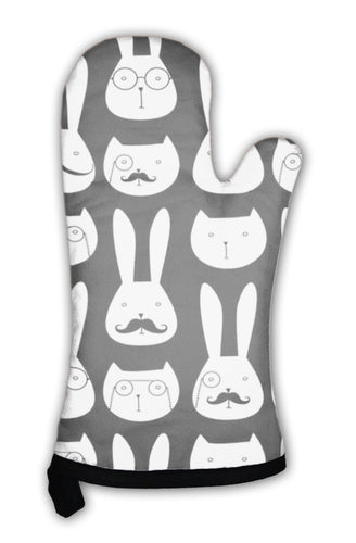Oven Mitt, Pattern With Cute Rabbits And Cats
