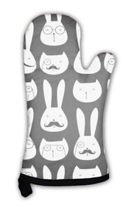 Oven Mitt, Pattern With Cute Rabbits And Cats