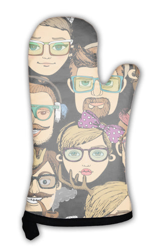 Oven Mitt, Hipster Faces Print