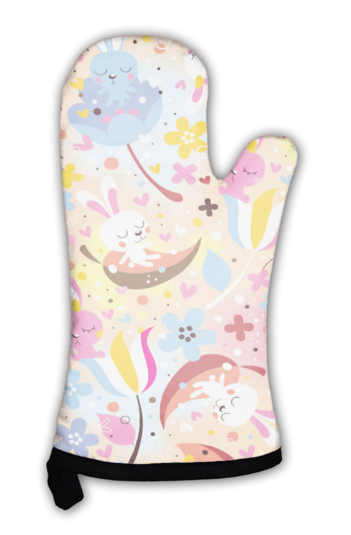 Oven Mitt, Bunnies Flowers Pattern