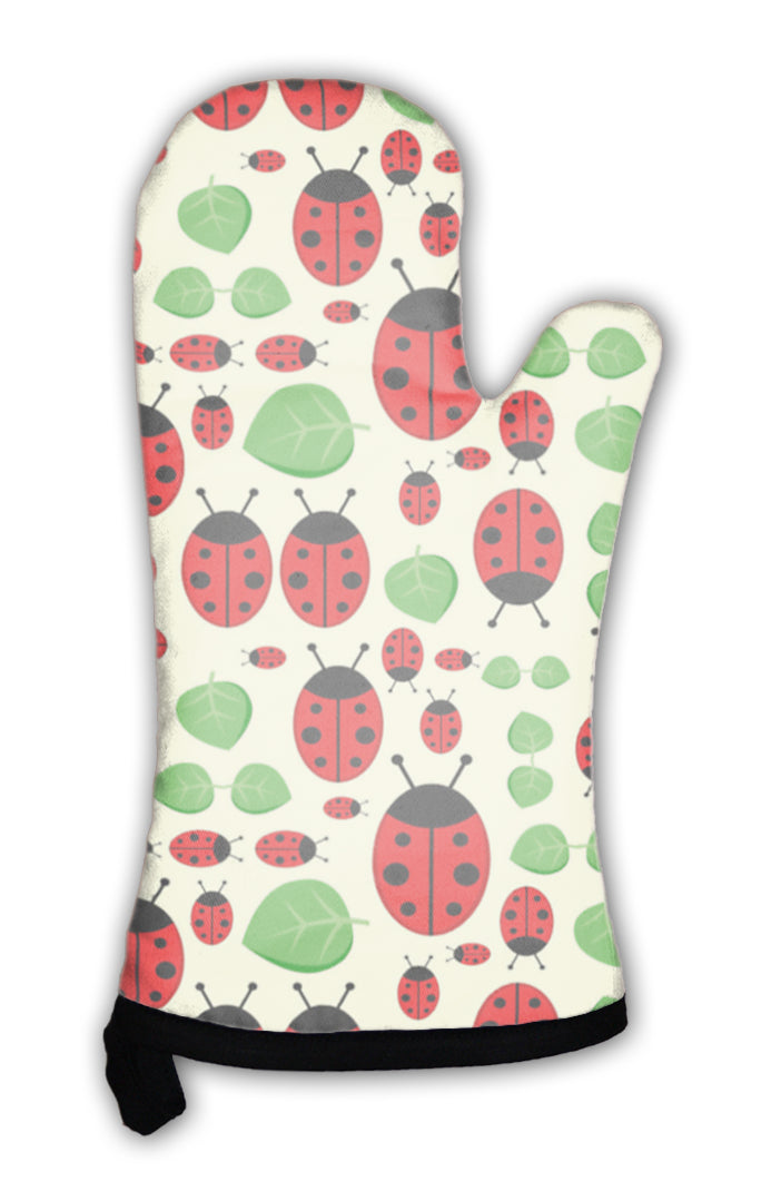 Oven Mitt, Cute Pattern With Ladybirds And Leaves