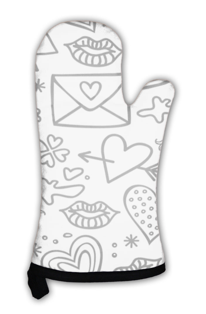 Oven Mitt, Simple Hand Drawn Gray Love Doodles Isolated On White Pattern