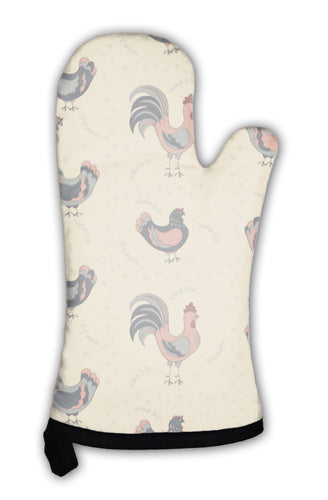 Oven Mitt, Roosters And Hens Pattern