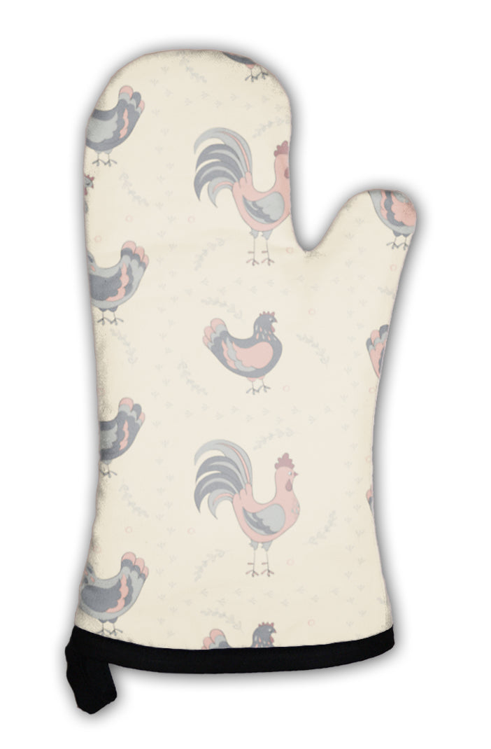 Oven Mitt, Roosters And Hens Pattern