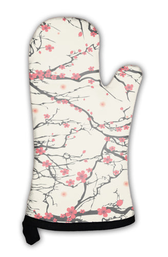 Oven Mitt, Flower Pattern Tree Japanese Cherry Blossom Realistic Sakura Nature