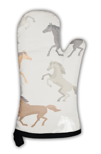 Oven Mitt, Pattern With Horse In Flat Style