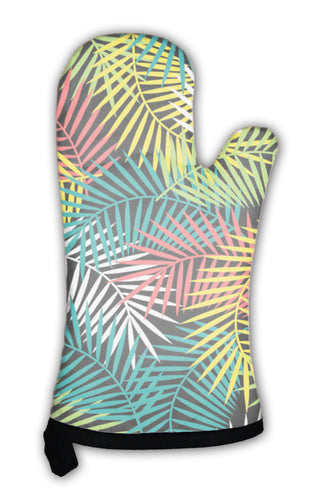 Oven Mitt, Tropical Pattern With Stylized Coconut Palm Leaves