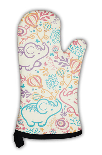 Oven Mitt, Elephants With Flowers Pattern