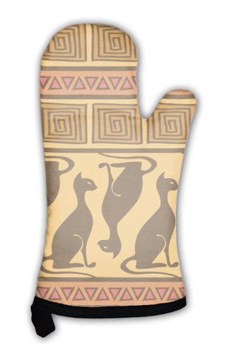 Oven Mitt, African Ornament Pattern With Cats
