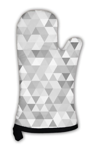 Oven Mitt, Abstract Black And White Geometric Triangle Pattern