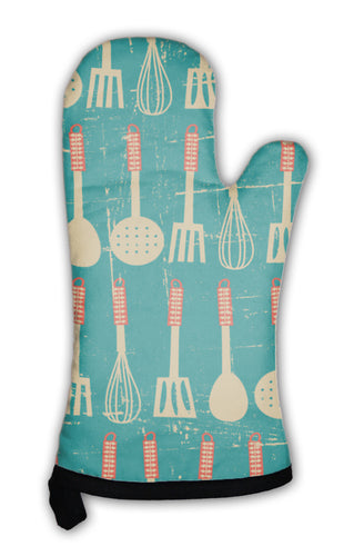Oven Mitt, Retro Kitchen Pattern