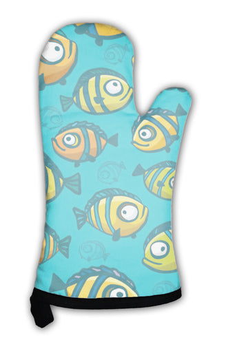 Oven Mitt, Fish Wallpaper Pattern