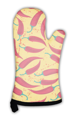 Oven Mitt, Mexican Pattern With Chili And Old