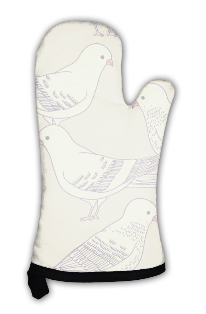 Oven Mitt, Pattern With Pigeon Birds