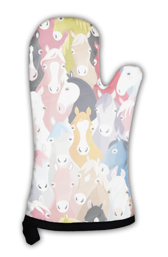 Oven Mitt, Pattern With Colourful Cartoon Horses