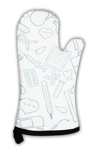 Oven Mitt, Medical Pattern In Blue Color
