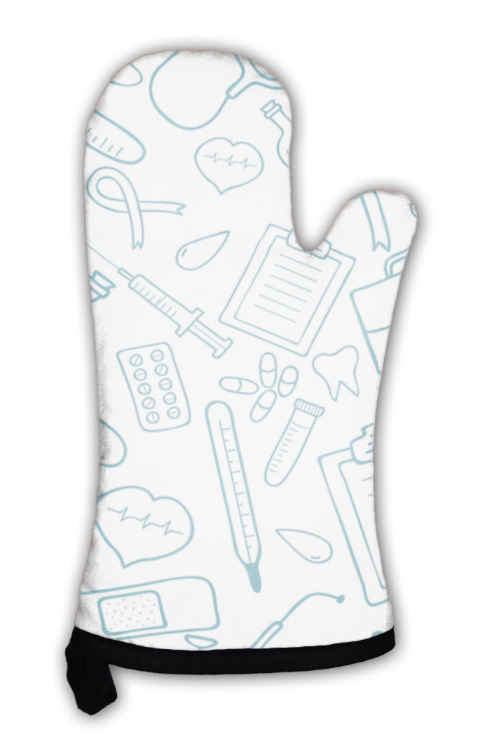 Oven Mitt, Medical Pattern In Blue Color