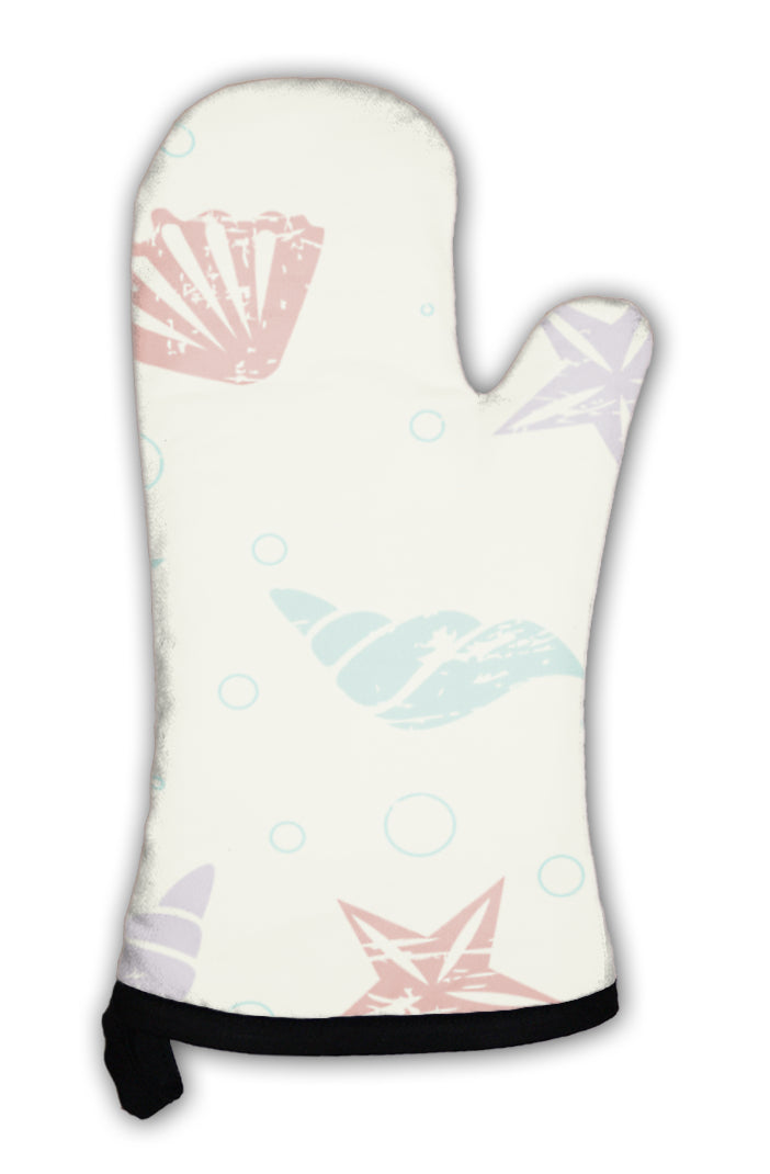 Oven Mitt, Abstract Retro Pattern With Shells And Starfish