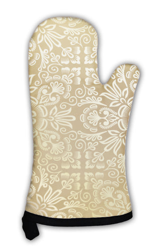 Oven Mitt, Golden Damask Wallpaper