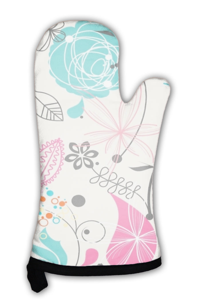 Oven Mitt, Retro Floral Pattern