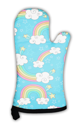 Oven Mitt, Rainbows Sky And Clouds Pattern Groovy Notebook Doodles Handdrawn Illustration