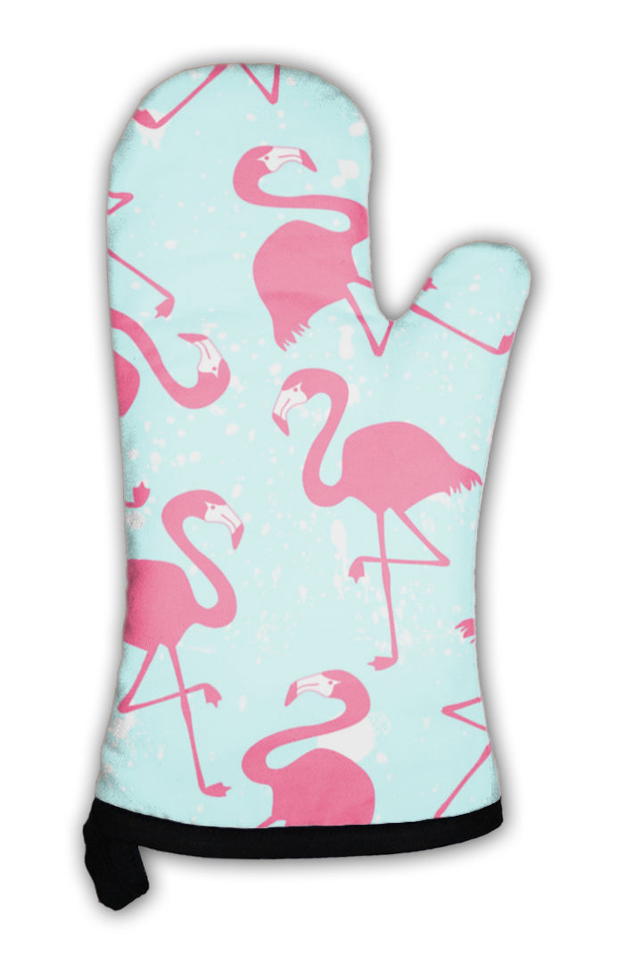 Oven Mitt, Pattern With Pink Flamingos