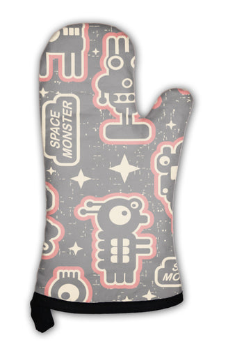 Oven Mitt, Vintage With Monsters And Robots