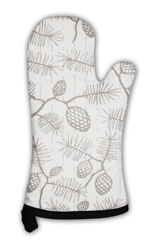 Oven Mitt, Pattern With Fir Cones And Twigs Spruce Pine Fir Spruce Fir Needles Striped